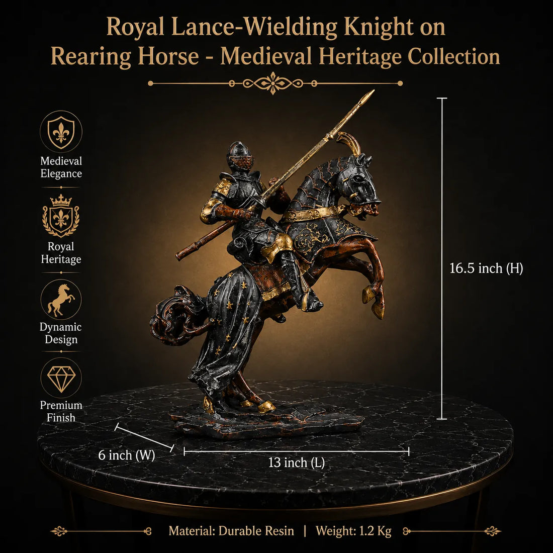 Royal Lance-Wielding Knight on Rearing Horse - Medieval Heritage Collection
