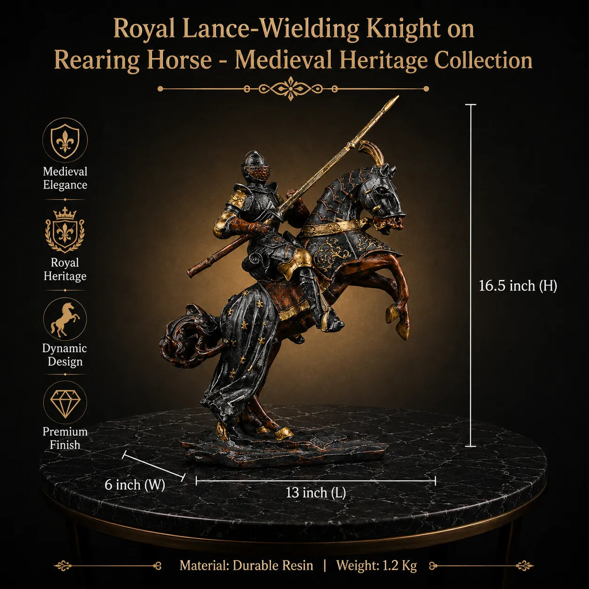 Royal Lance-Wielding Knight on Rearing Horse - Medieval Heritage Collection