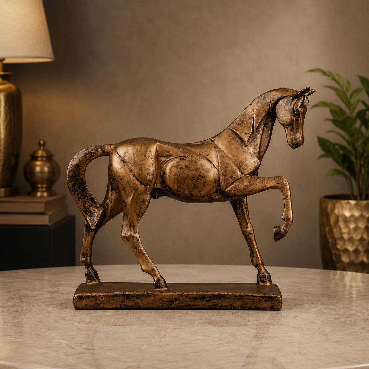 Royal Geometric Horse Statue - Antique Copper