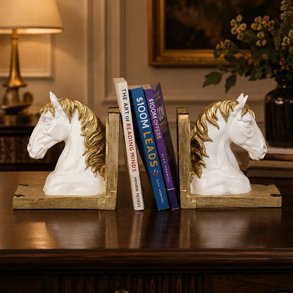 Royal White & Gold Horse Head Bookends