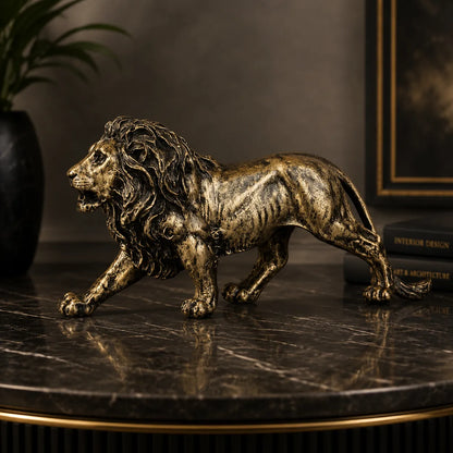 Majestic Stalking Lion Decor Statue - Antique Brass