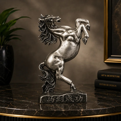 Royal Rearing Horse Decor Statue - Antique Silver