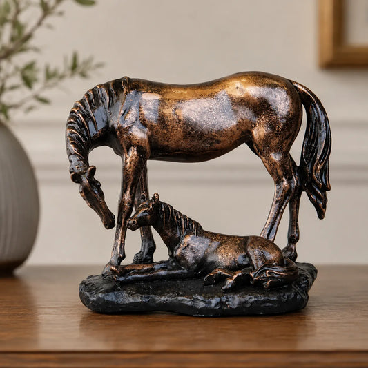 Royal Mare and Foal Decor Statue - Antique Copper