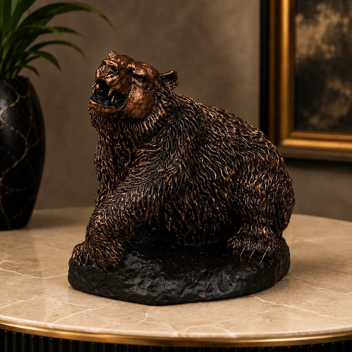 Royal Roaring Grizzly Bear Statue - Antique Copper