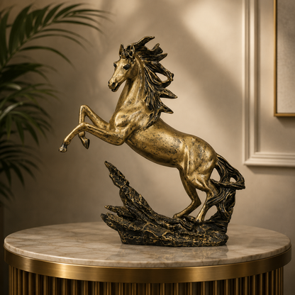 Dynamic Rearing Horse Decor Statue - Antique Brass
