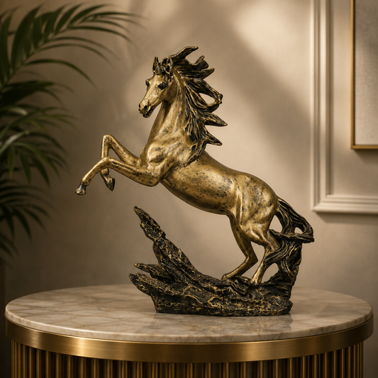 Dynamic Rearing Horse Decor Statue - Antique Brass