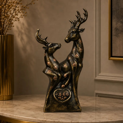 Royal Floral Deer Pair - Antique Brass Collection