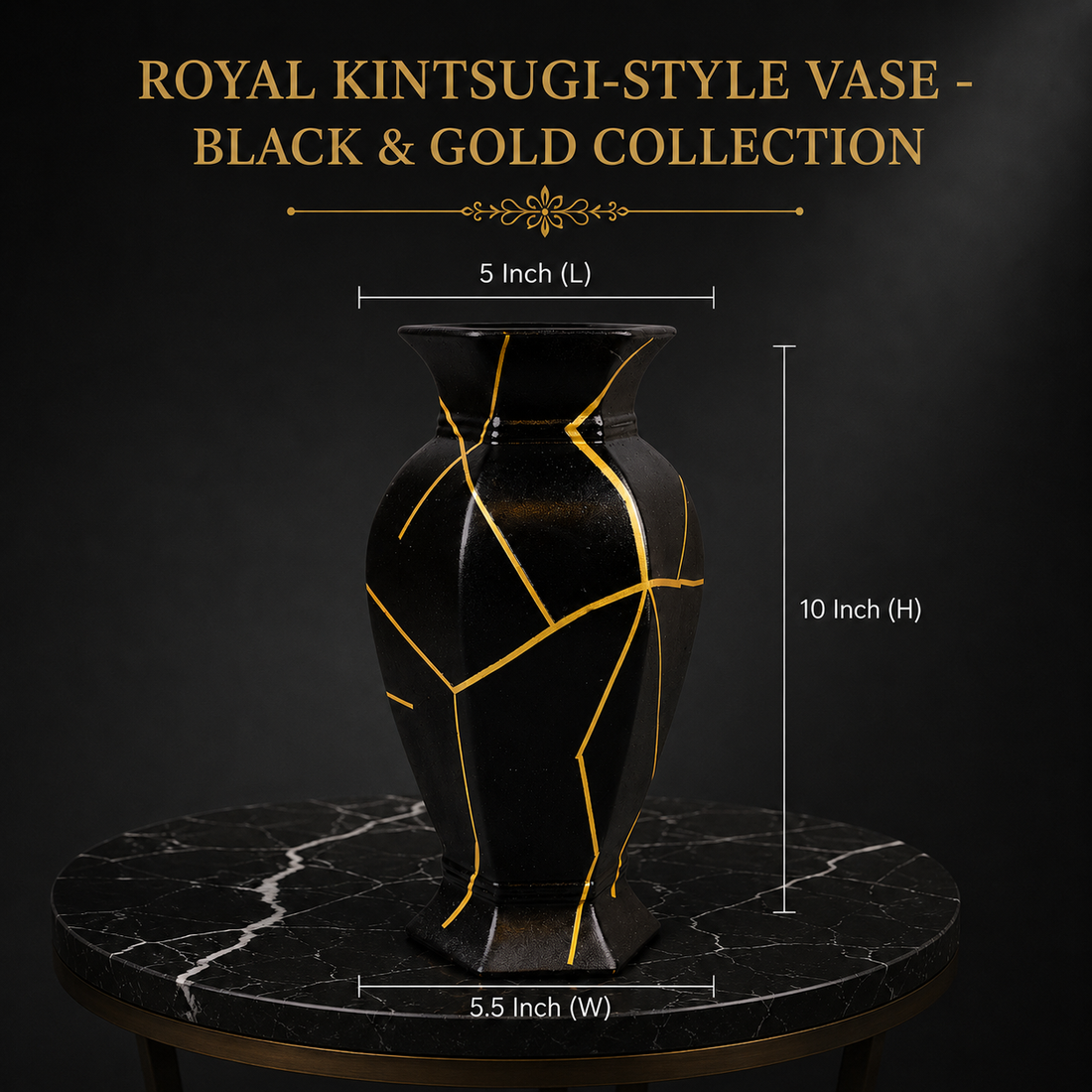 Royal Kintsugi-Style Vase - Black & Gold Collection