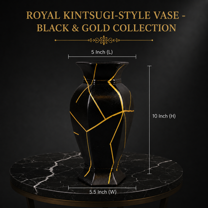Royal Kintsugi-Style Vase - Black & Gold Collection