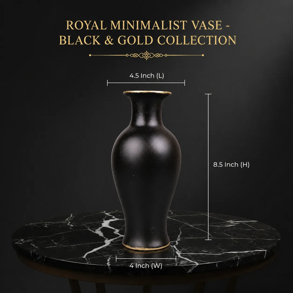 Royal Minimalist Vase - Black & Gold Collection