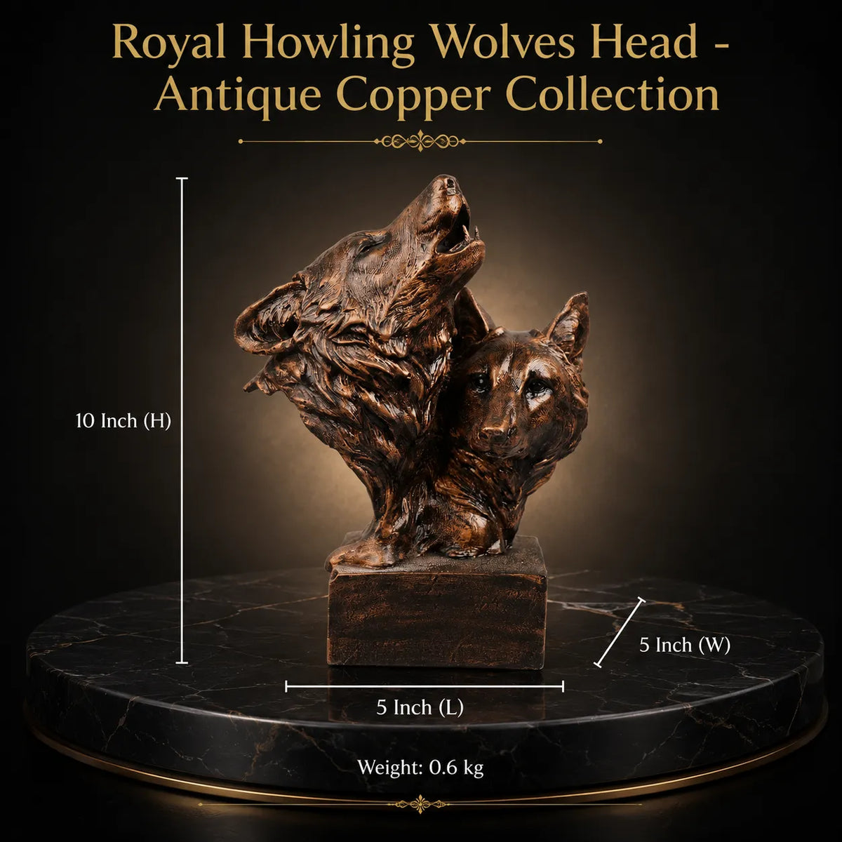 Royal Howling Wolves Head - Antique Copper Collection