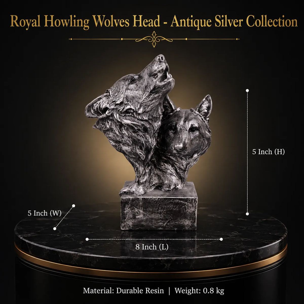 Royal Howling Wolves Head - Antique Silver Collection