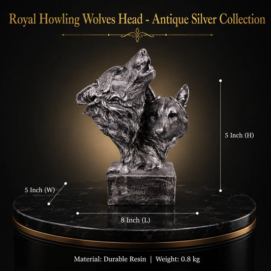 Royal Howling Wolves Head - Antique Silver Collection