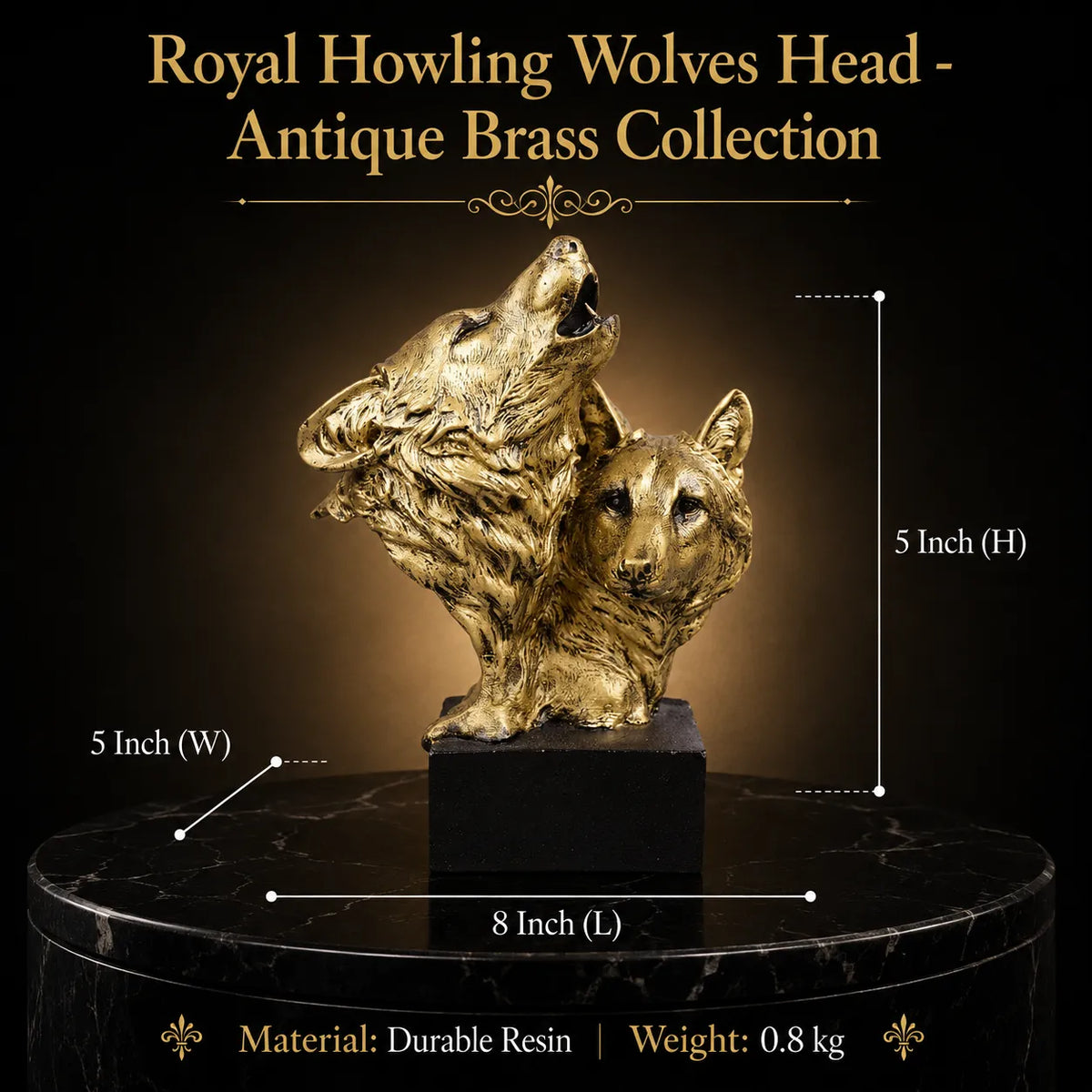 Royal Howling Wolves Head - Antique Brass Collection