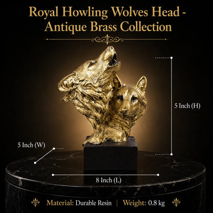 Royal Howling Wolves Head - Antique Brass Collection