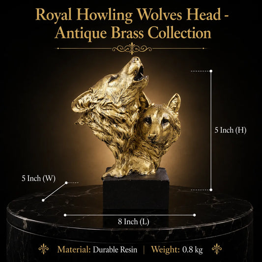 Royal Howling Wolves Head - Antique Brass Collection
