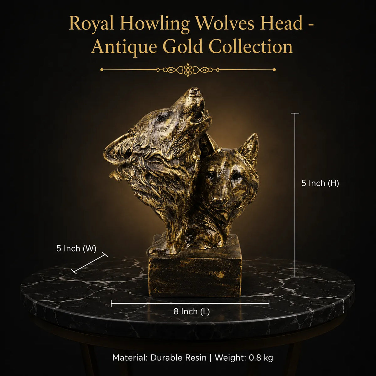 Royal Howling Wolves Head - Antique Gold Collection