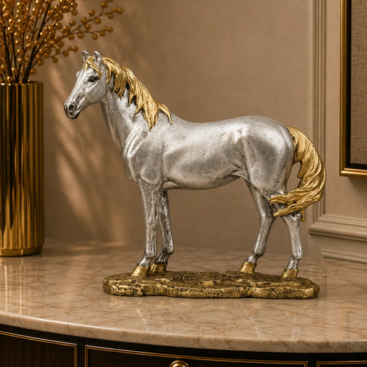 Antique Silver/Gold Two-Tone Standing Horse Sculpture