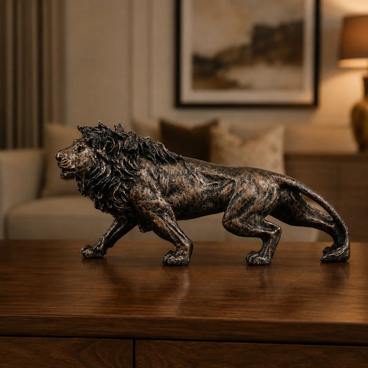 Stalking Lion Decor Statue - Antique Copper