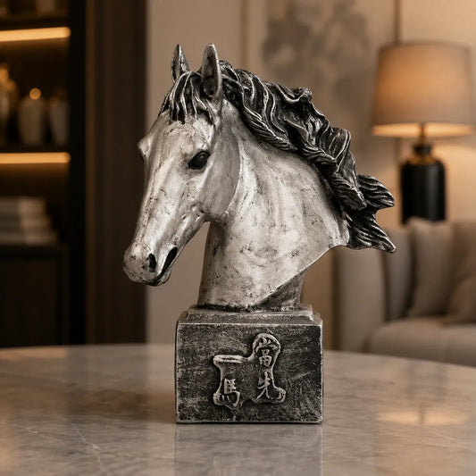 Sophisticated Antique Copper Resin Rearing Horse Sculpture - Antique Silver