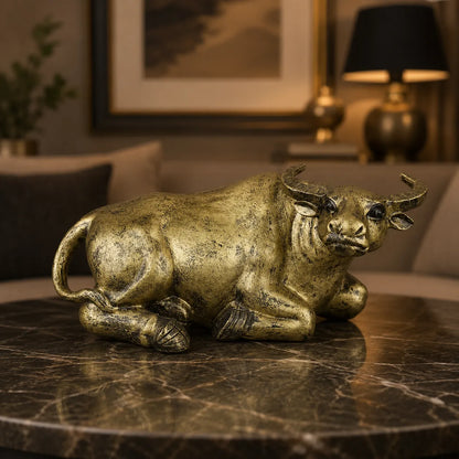 Majestic Resting Bull Decor Statue - Antique Brass