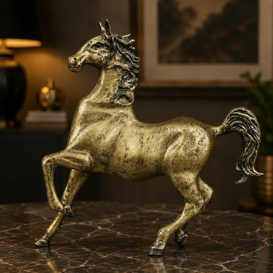 Dynamic Galloping Horse Decor Statue - Antique Brass