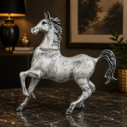 Dynamic Galloping Horse Decor Statue - Antique Silver