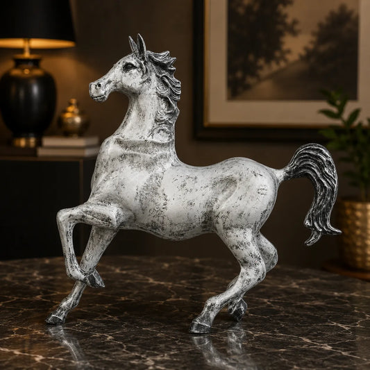 Dynamic Galloping Horse Decor Statue - Antique Silver