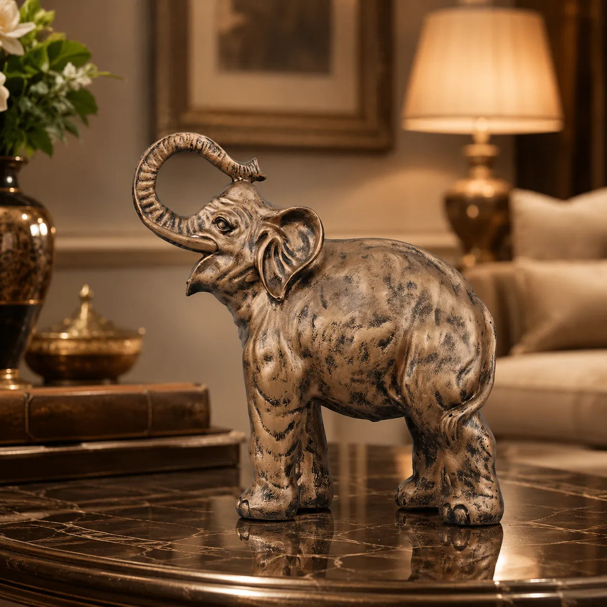 Antique Copper Elephant Sculpture