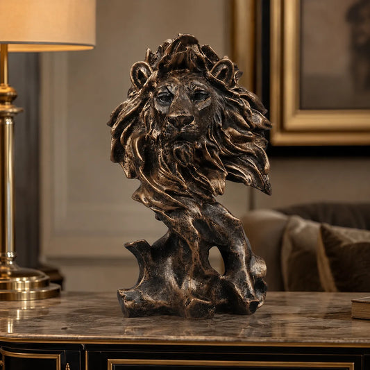 Dynamic Lion Head Bust Decor Statue - Antique Copper