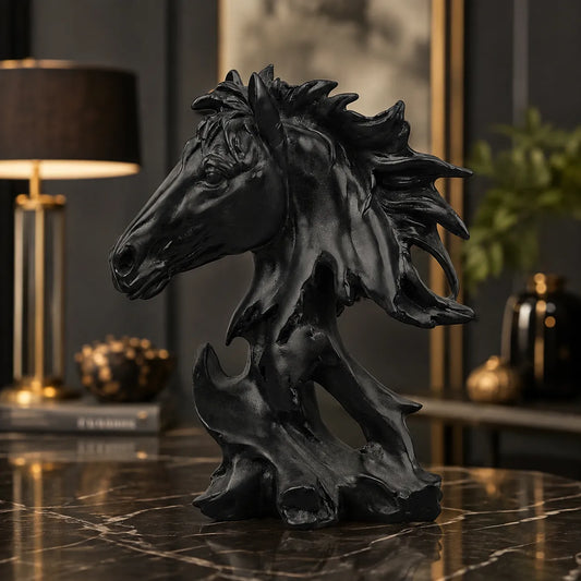 Sophisticated Black Abstract Horse Head Sculpture