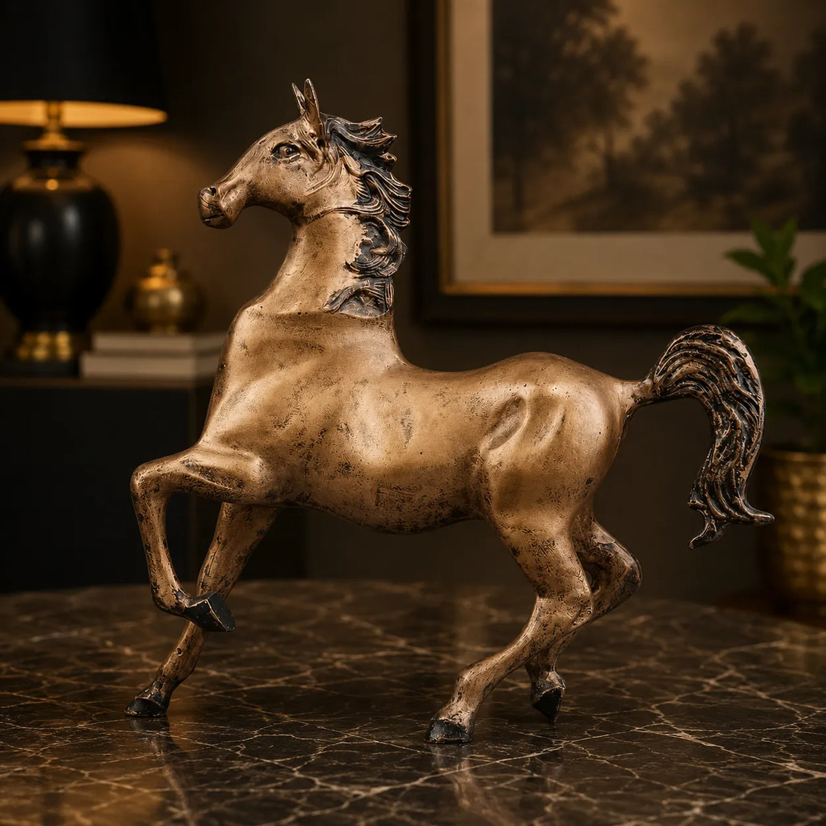 Dynamic Galloping Horse Decor Statue - Antique Copper