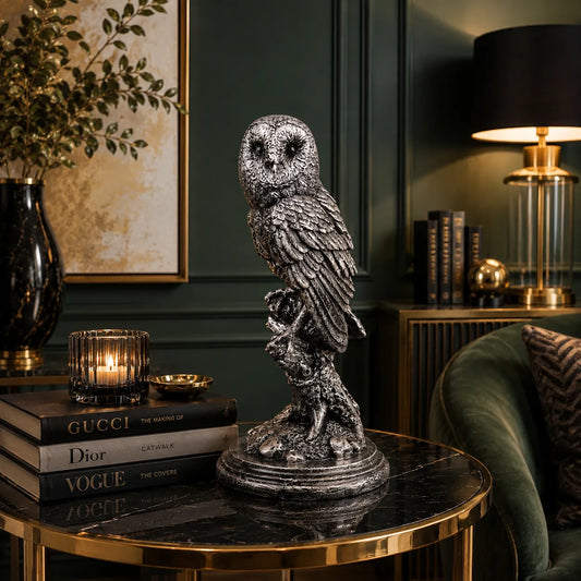 Royal Perched Owl - Antique Silver Collection