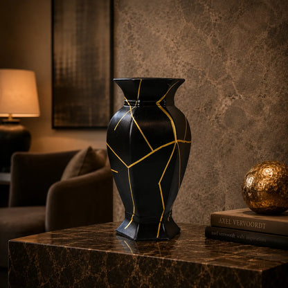 Royal Kintsugi-Style Vase - Black & Gold Collection