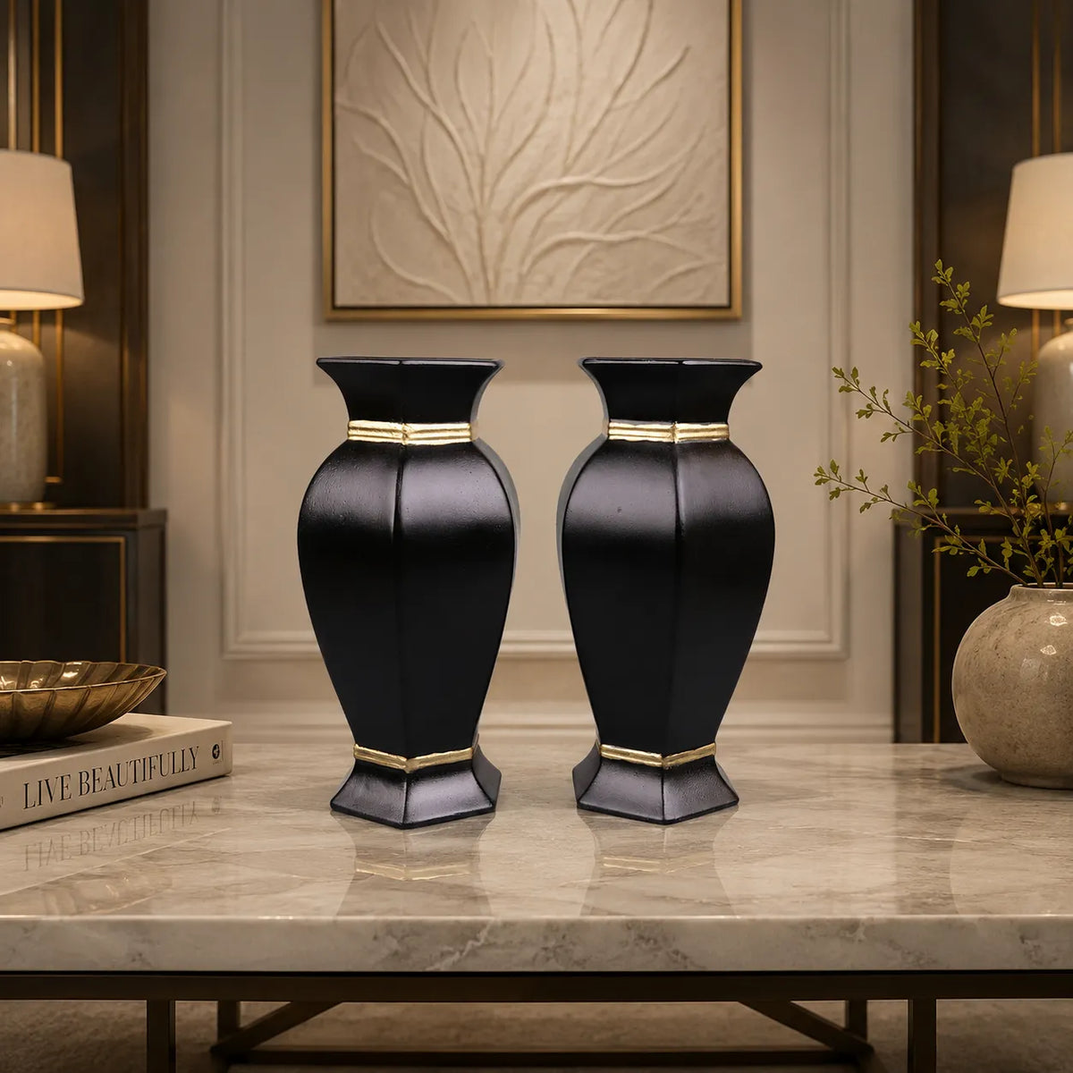 Royal Elegant Matching Vases - Black & Gold Collection