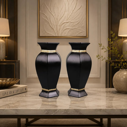 Royal Elegant Matching Vases - Black & Gold Collection