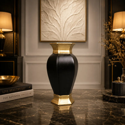Royal Faceted Urn Vase - Black & Gold Collection