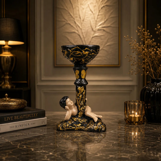 Royal Cherub Candle Holder - Black & Gold Collection