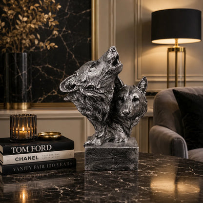 Royal Howling Wolves Head - Antique Silver Collection
