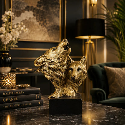 Royal Howling Wolves Head - Antique Brass Collection