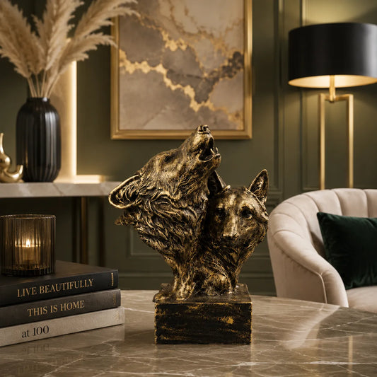 Royal Howling Wolves Head - Antique Gold Collection
