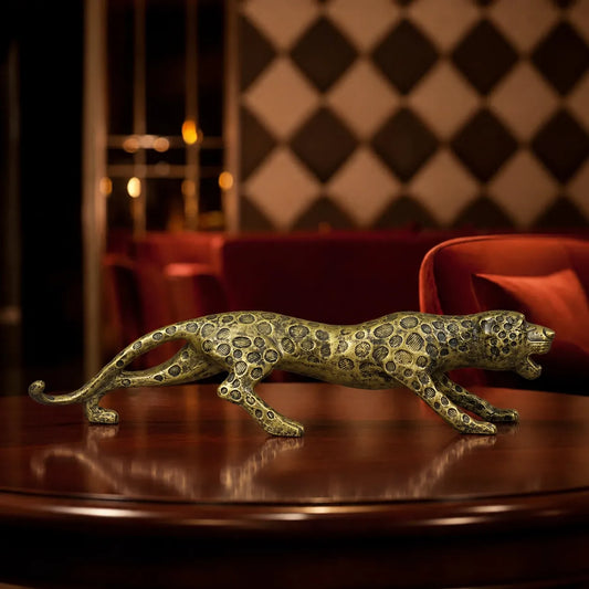 Leopard Decor Statue - Antique Brass