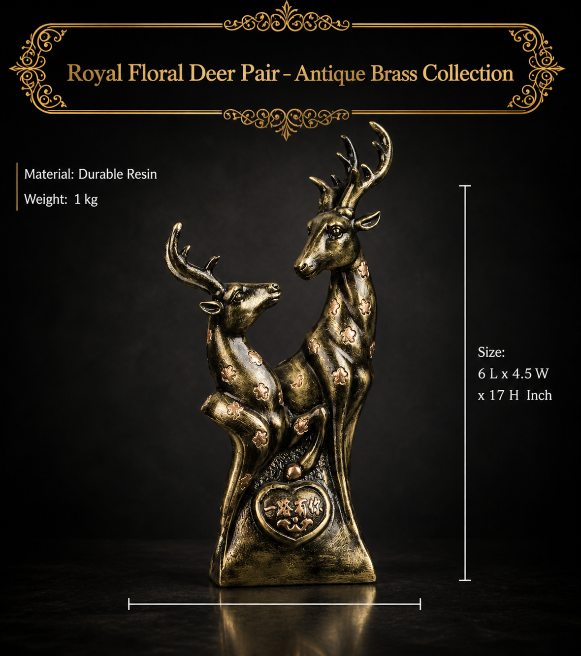 Royal Floral Deer Pair - Antique Brass Collection