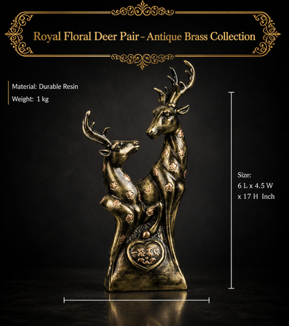 Royal Floral Deer Pair - Antique Brass Collection