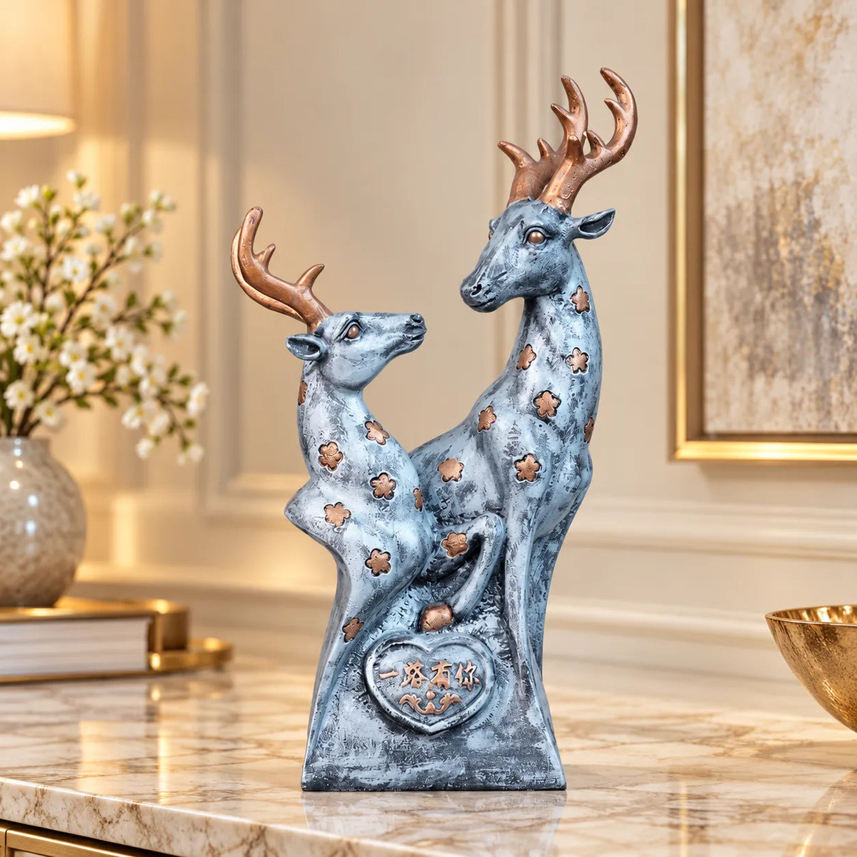 Royal Floral Deer Pair - Antique Silver Collection