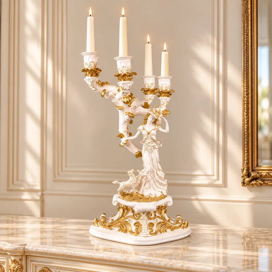 Royal Baroque Maiden Candelabra - White & Gold Collection