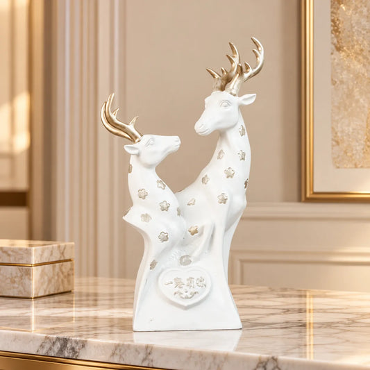 Royal Floral Deer Pair - White Golden Collection