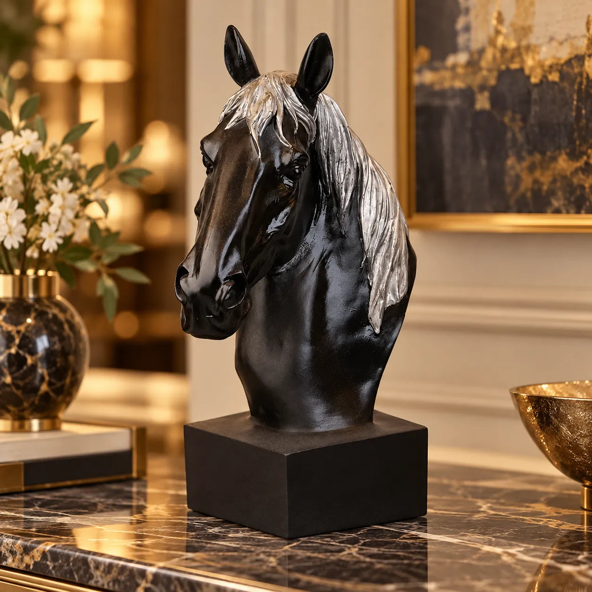Horse Head Decor Statue - Black Edition