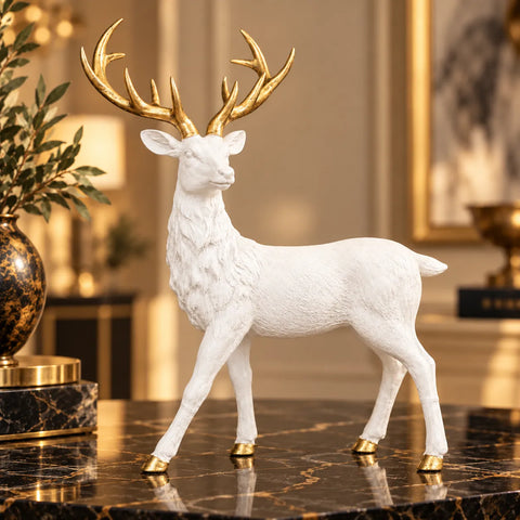 Royal Stately Stag Decor Statue - White Edition