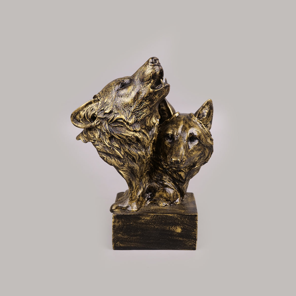 Royal Howling Wolves Head - Antique Gold Collection